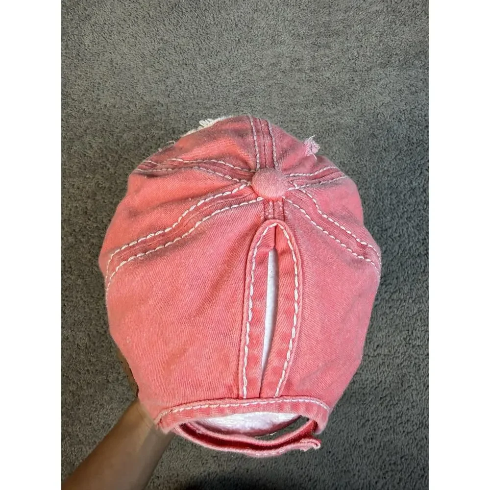 BEach Crazy Hat Cap Baseball Womens Adjustable Pink Pony Tail Beach Logo